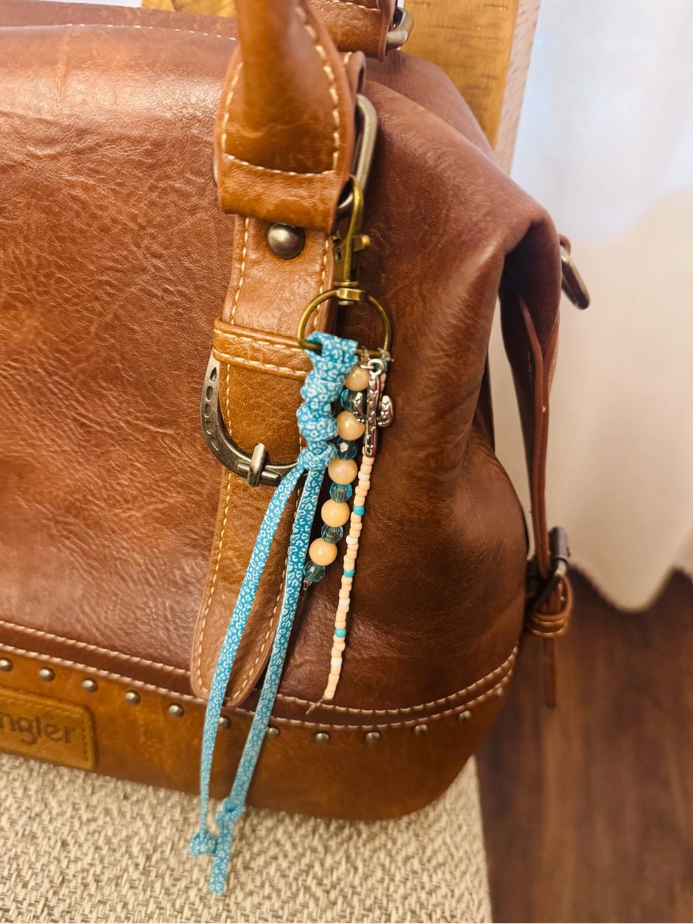 Bag charm clip with Turquoise Beaded Charms